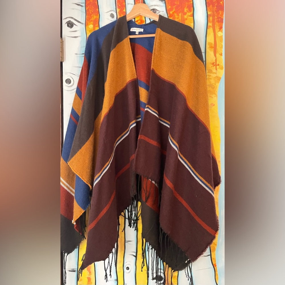 One size Woven Heart fringed poncho